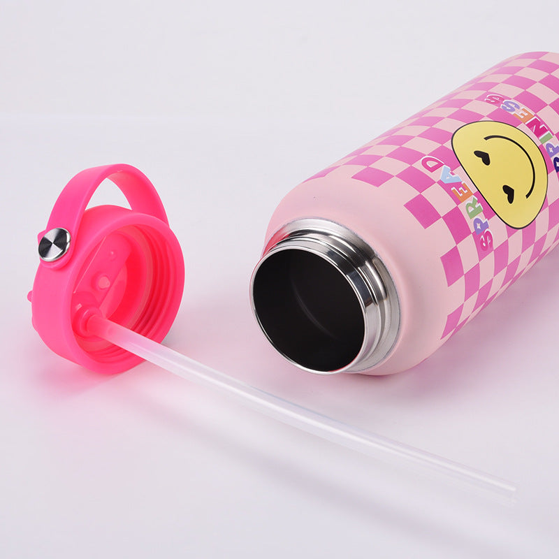 Style 11G Colorful Plaid Vibrant Fun Print 1L Stainless Steel Insulated Water Bottle - 32oz Large Capacity with Straw Lid & Carry Handle - BPA-Free