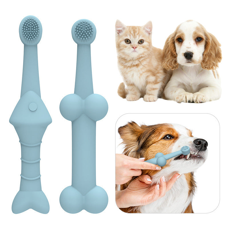 6 x Silicone Pet Toothbrush 3 Fish shape and 3 Bone shape Green Gentle Food-Grade Silicone Pet Toothbrush - Promotes Healthy Teeth & Gums for Dogs & Cats
