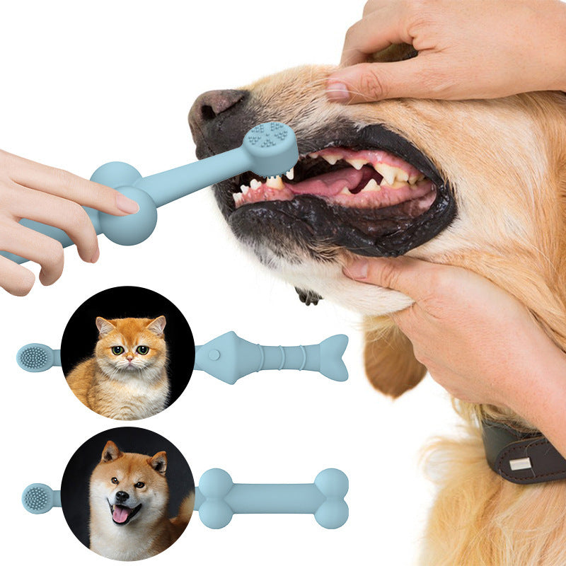6 x Silicone Pet Toothbrush 3 Fish shape and 3 Bone shape Green Gentle Food-Grade Silicone Pet Toothbrush - Promotes Healthy Teeth & Gums for Dogs & Cats