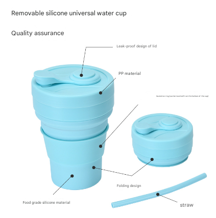 2 Pcs Dark Blue 350ml Collapsible Silicone Travel Cup - Portable, Leak-Proof & Food-Grade Drinking Mug with Lid, Insulating Sleeve & Straw