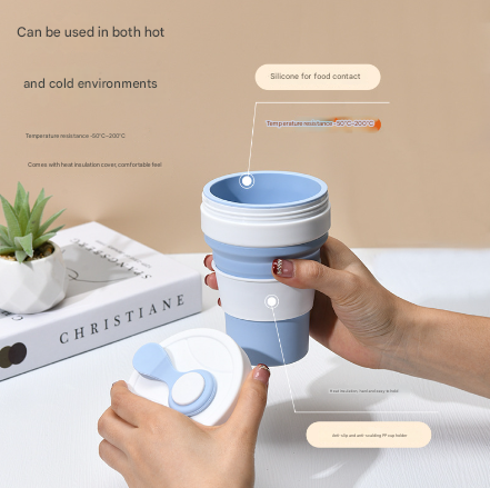2 Pcs Black 350ml Collapsible Silicone Travel Cup - Portable, Leak-Proof & Food-Grade Drinking Mug with Lid, Insulating Sleeve & Straw