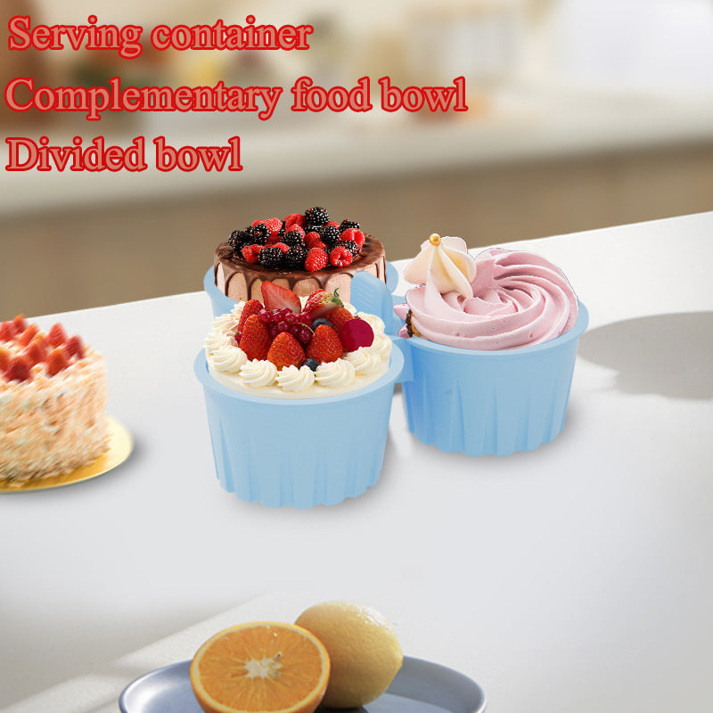 2 Pcs Grey 3-Compartment Silicone Bowl - BPA-Free, Microwave & Air Fryer Safe for Eggs, Baking & Food Storage