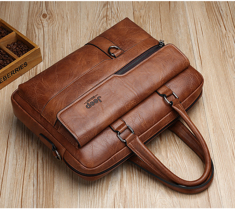Black Men's PU Leather Briefcase - Vintage Style Laptop Messenger Bag, Crossbody Satchel for Business & Casual