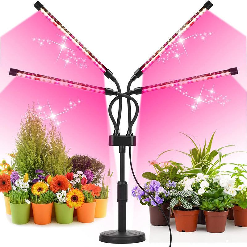 Black Adjustable 4-Head LED Grow Light - Full Spectrum Desktop Plant Lamp with Telescopic Stand, USB Powered for Indoor Seedlings & Flowers