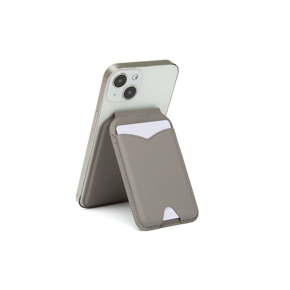 Grey Chic MagSafe Wallet with Mirror & Stand - PU Leather Card Holder for iPhone 12-16 Series