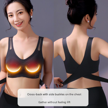 Size XL Black Wireless Electric Breast Massager Bra - 5 Modes Vibration & 3 Heat Levels for Lifting Comfort & Wellness