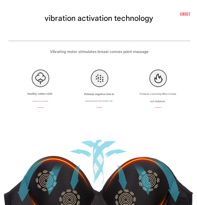 Size XL Black Wireless Electric Breast Massager Bra - 5 Modes Vibration & 3 Heat Levels for Lifting Comfort & Wellness