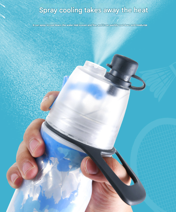 Yellow 500ML Insulated Sports Water Bottle with Cooling Mist - Triple-Layer Design Keeps Drinks Cold for Hours - Portable PE Misting Bottle