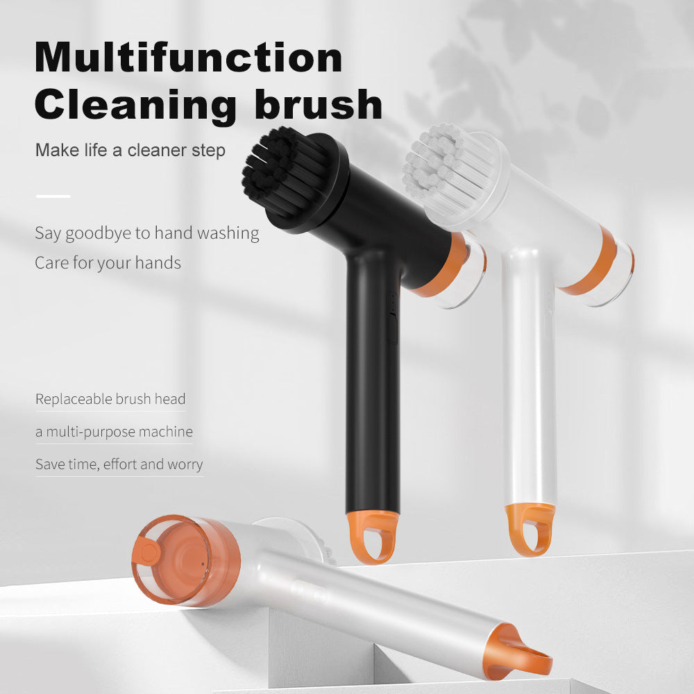 White and Orange Powerful Cordless Electric Spin Scrubber - Rechargeable Multi-Head Cleaning Brush with Soap Dispenser