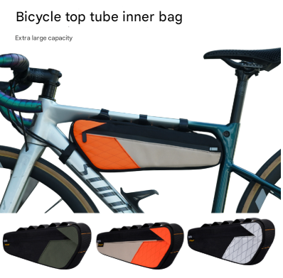Black and White Waterproof Bicycle Frame Bag - 2.5L Slim Top Tube Storage Pouch for Cycling Essentials