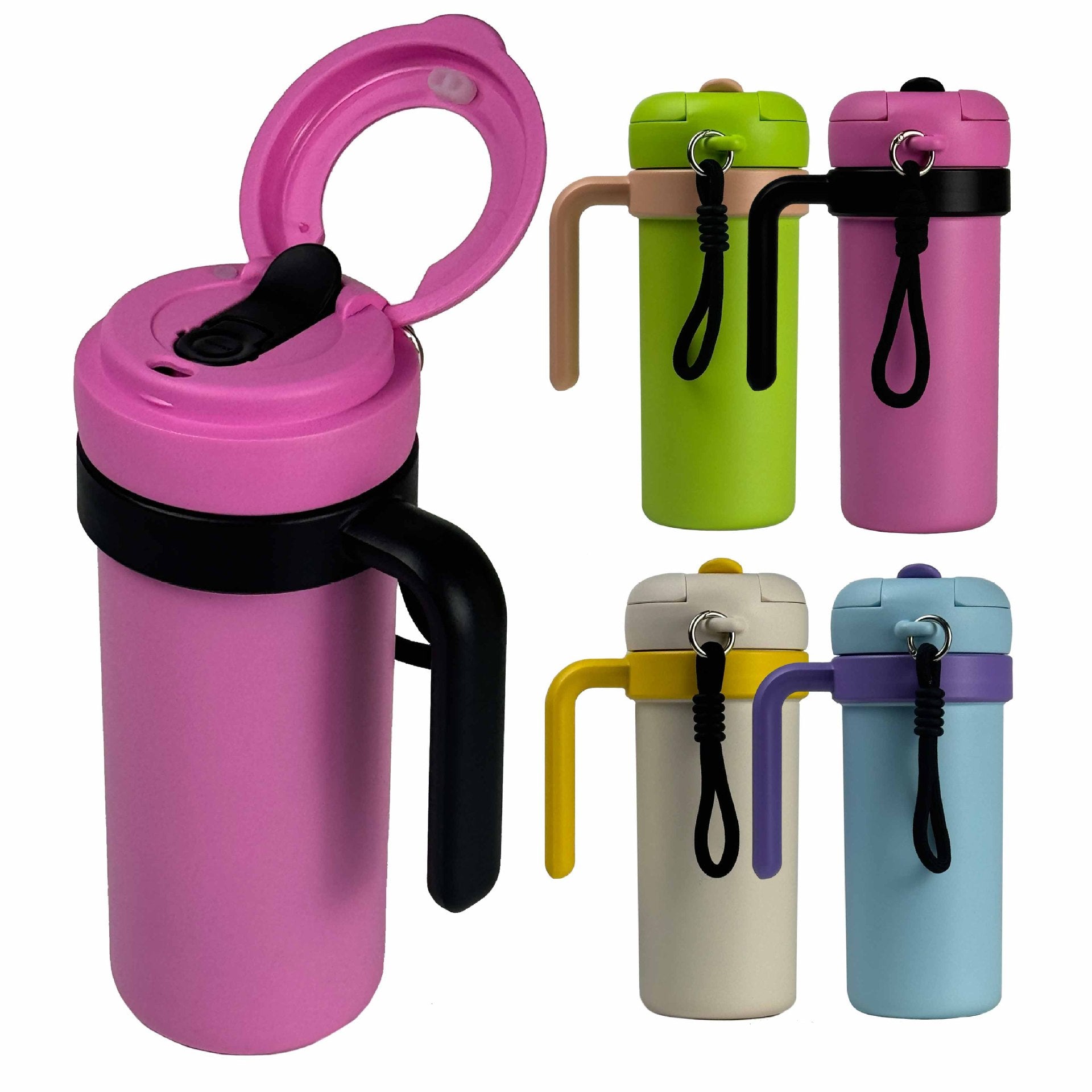 Blue and Purple 700ml Insulated Stainless Steel Tumbler with Handle, Dual-Sip Lid, Straw & Tea Infuser