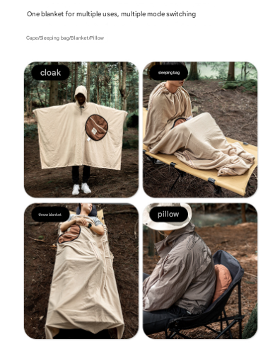 Green Cozy 4-in-1 Wearable Fleece Poncho Sleeping Bag - Multifunctional Camping Blanket with Detachable Hood