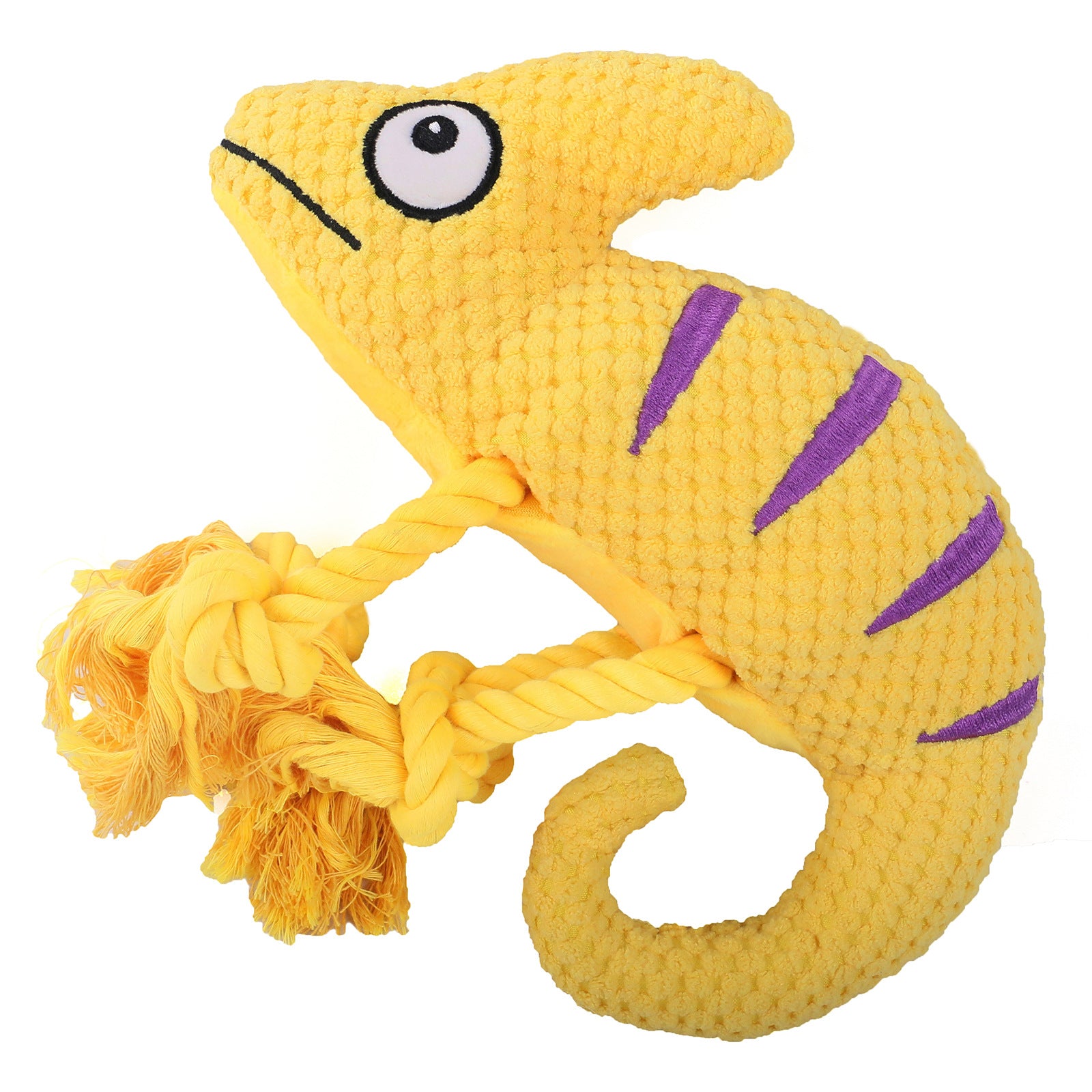 2 Pcs Yellow Interactive Plush Chameleon Dog Toy with Squeaker & Rope Legs - Durable Chew Toy for Medium/Large Dogs, Teeth Cleaning Texture, Machine Washable 10.2in