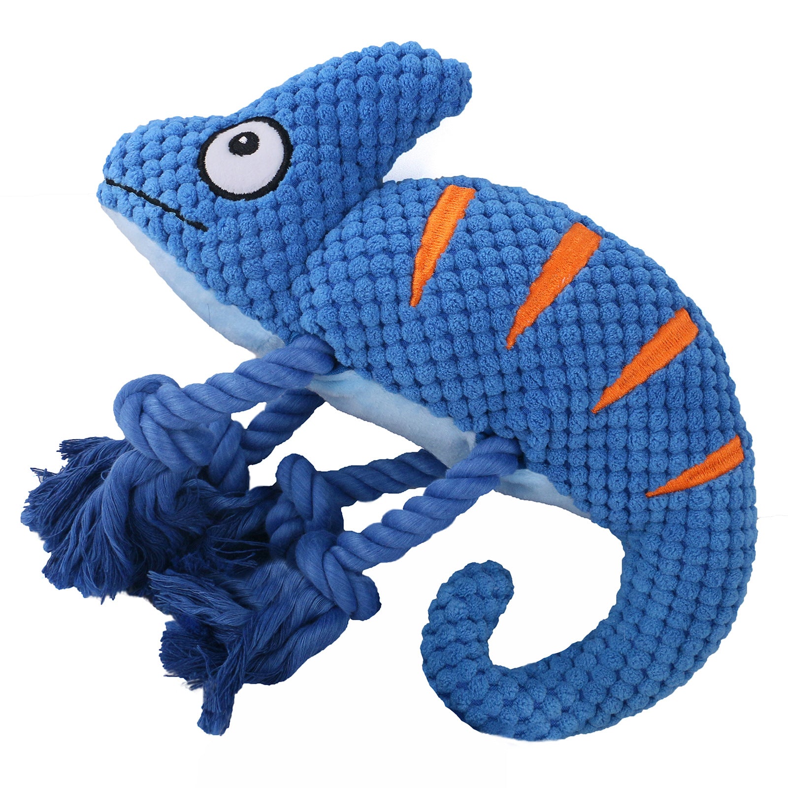 2 Pcs Blue Interactive Plush Chameleon Dog Toy with Squeaker & Rope Legs - Durable Chew Toy for Medium/Large Dogs, Teeth Cleaning Texture, Machine Washable 10.2in
