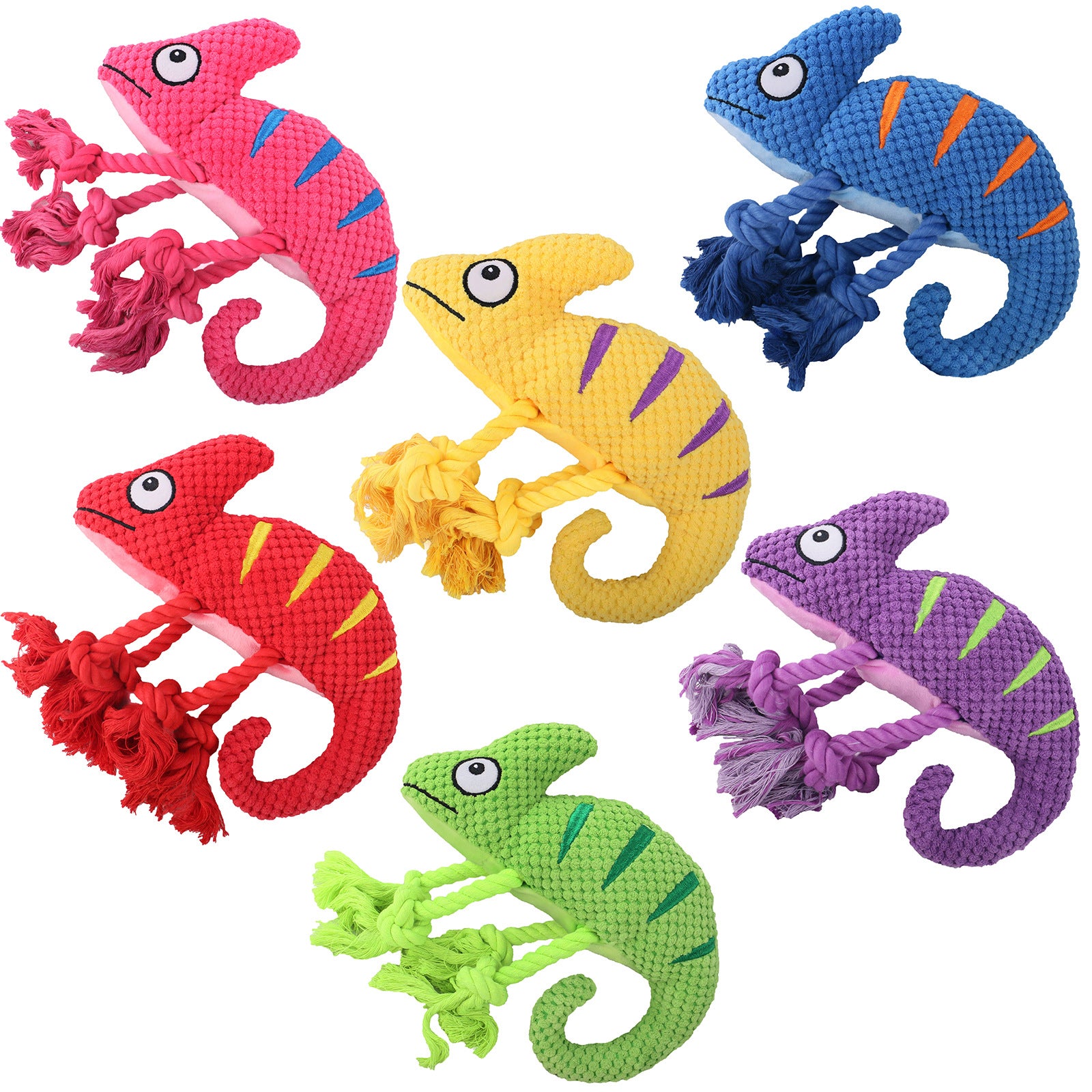 2 Pcs Blue Interactive Plush Chameleon Dog Toy with Squeaker & Rope Legs - Durable Chew Toy for Medium/Large Dogs, Teeth Cleaning Texture, Machine Washable 10.2in
