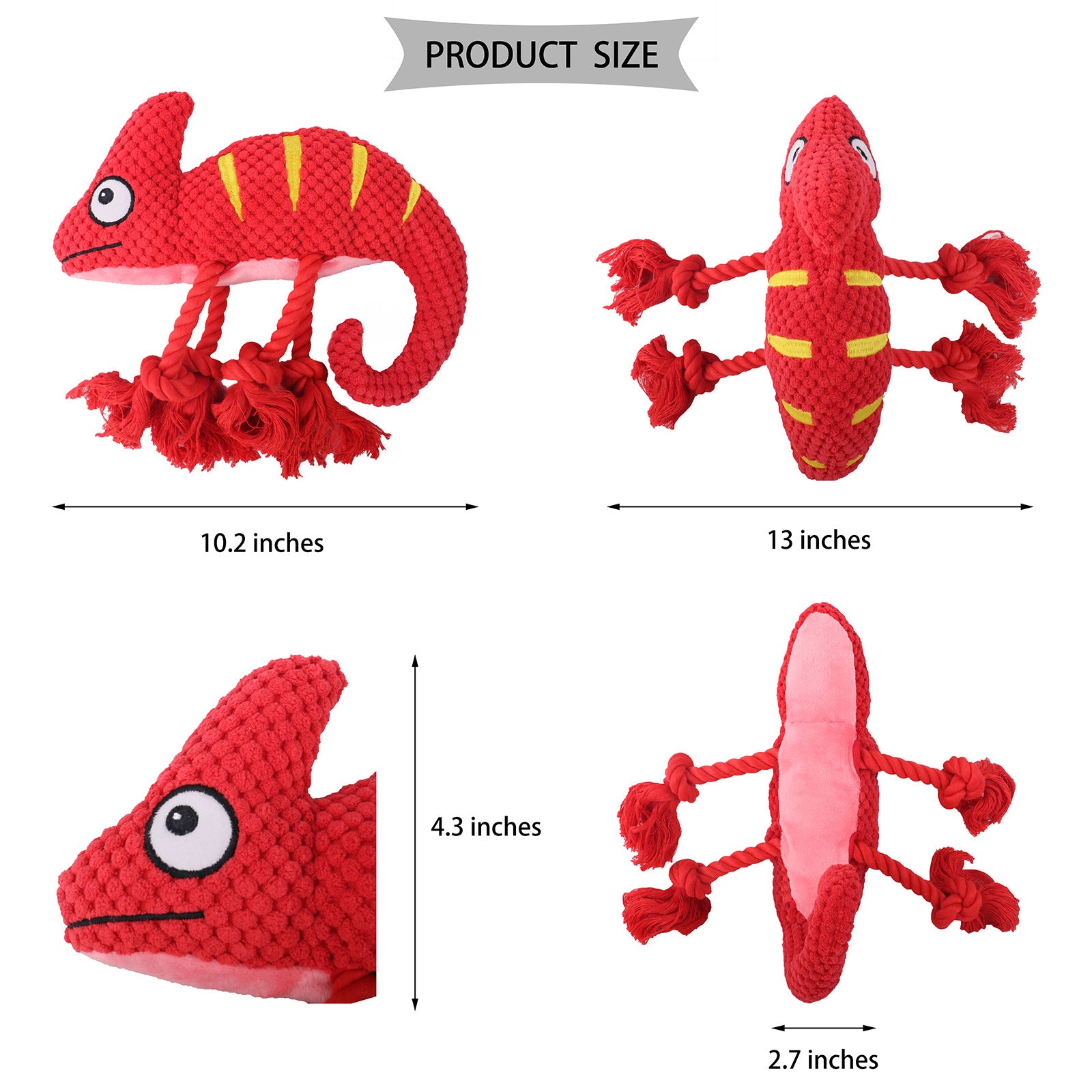 2 Pcs Blue Interactive Plush Chameleon Dog Toy with Squeaker & Rope Legs - Durable Chew Toy for Medium/Large Dogs, Teeth Cleaning Texture, Machine Washable 10.2in