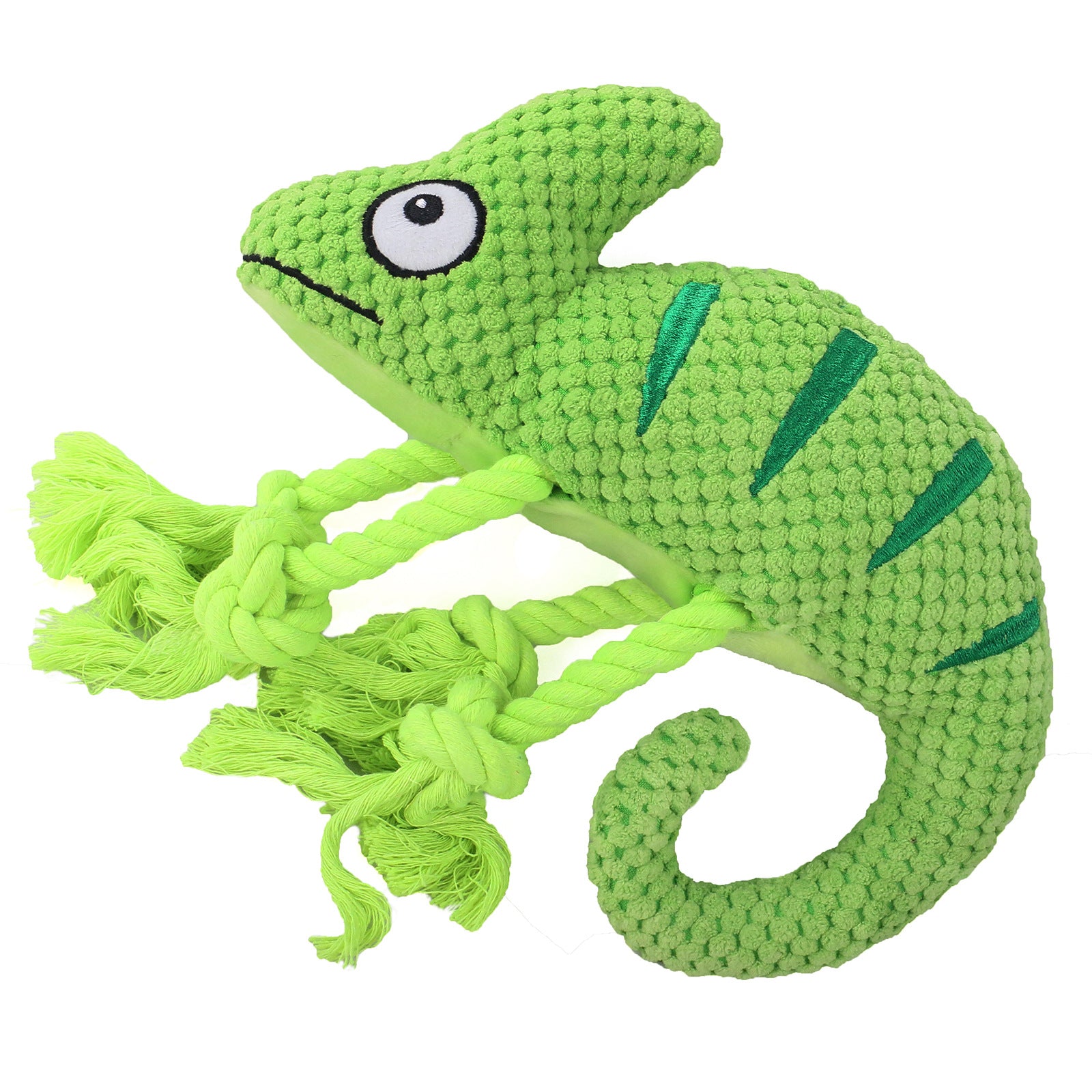 2 Pcs Green Interactive Plush Chameleon Dog Toy with Squeaker & Rope Legs - Durable Chew Toy for Medium/Large Dogs, Teeth Cleaning Texture, Machine Washable 10.2in