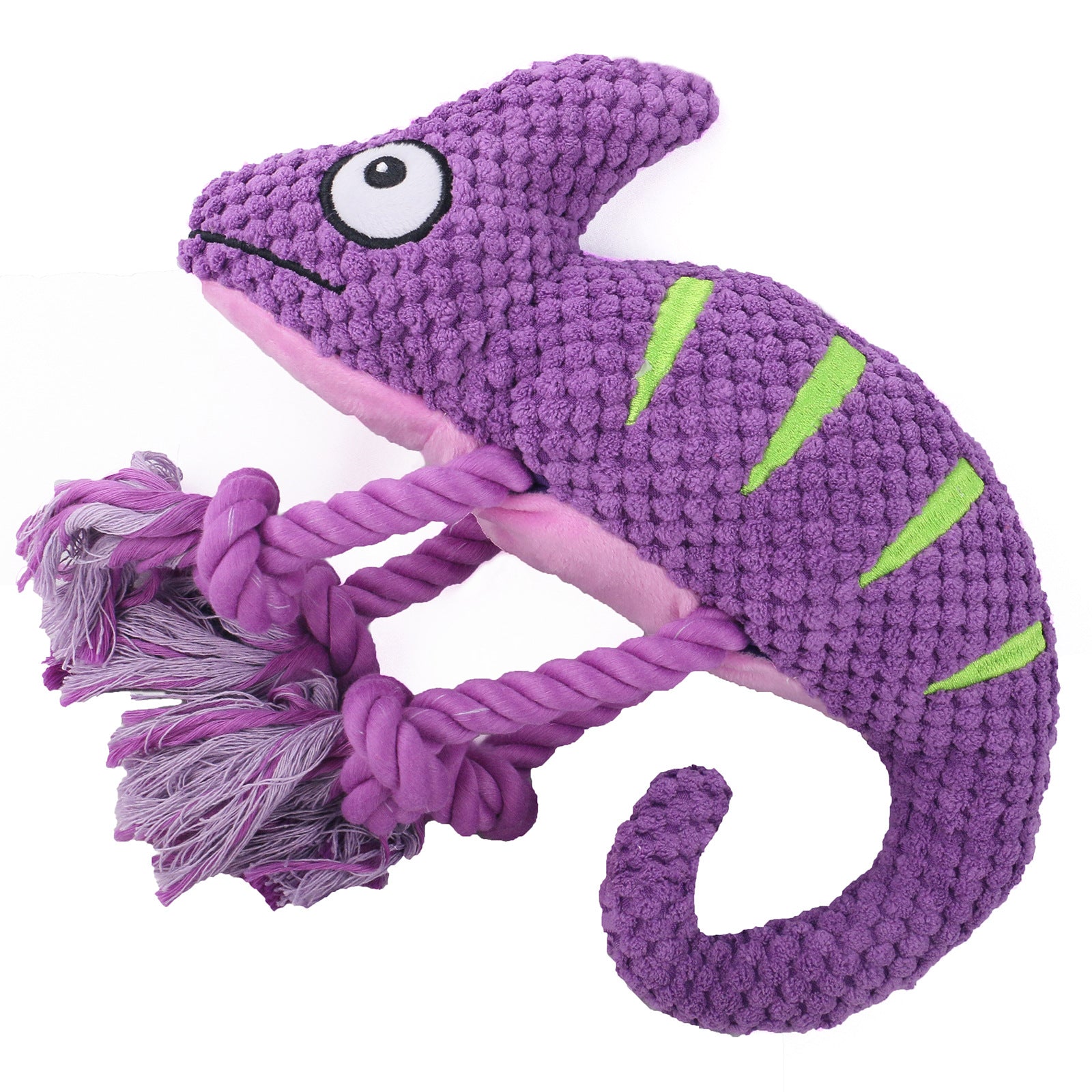 2 Pcs Purple Interactive Plush Chameleon Dog Toy with Squeaker & Rope Legs - Durable Chew Toy for Medium/Large Dogs, Teeth Cleaning Texture, Machine Washable 10.2in