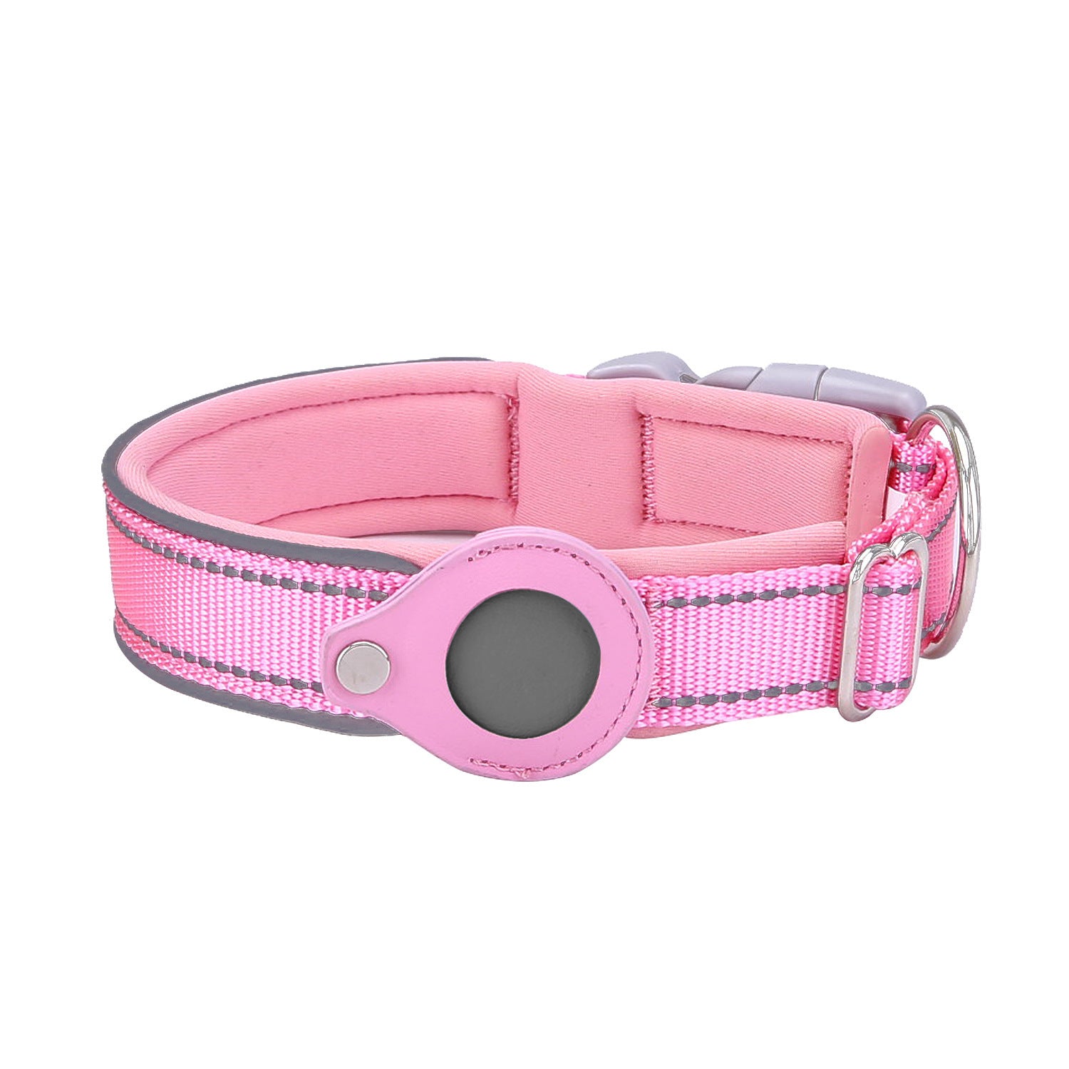 Size XL Pink Reflective Adjustable Anti-Lost Pet Collar For Apple AirTag - Collar Only, Tracker Not Included