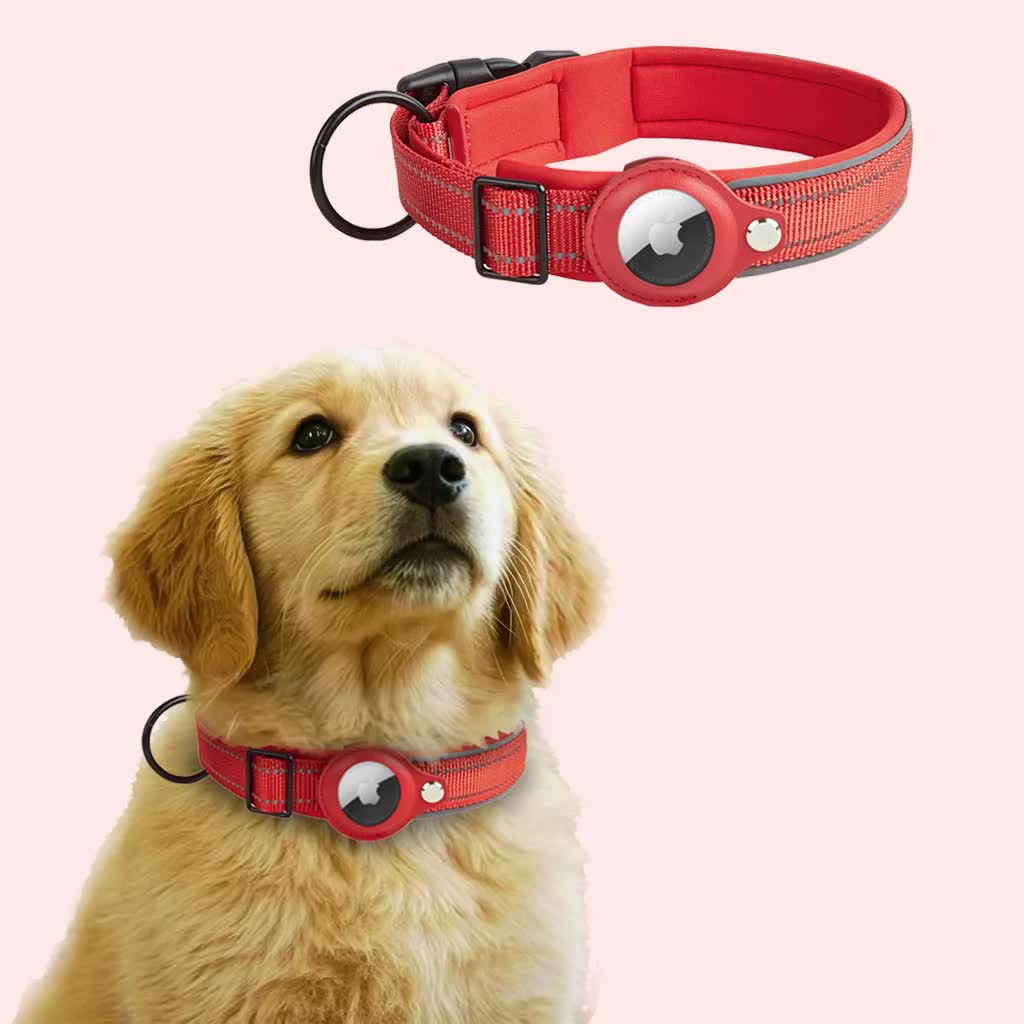 Size XL Red Reflective Adjustable Anti-Lost Pet Collar For Apple AirTag - Collar Only, Tracker Not Included