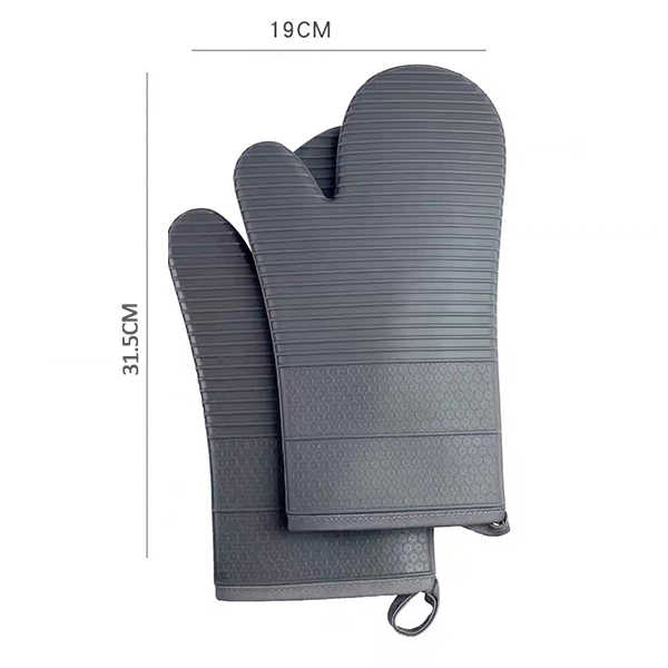 Grey Premium Heat Resistant Silicone Oven Mitts Pair - Non-Slip Grip, Cotton Lined for Kitchen Baking, Grilling & BBQ