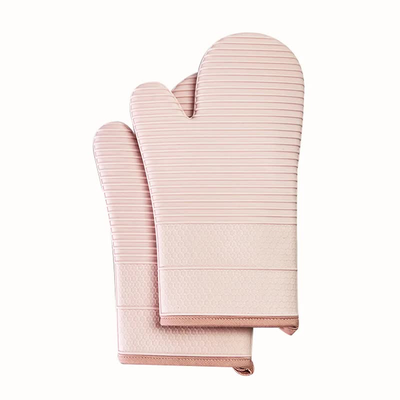 Pink Premium Heat Resistant Silicone Oven Mitts Pair - Non-Slip Grip, Cotton Lined for Kitchen Baking, Grilling & BBQ
