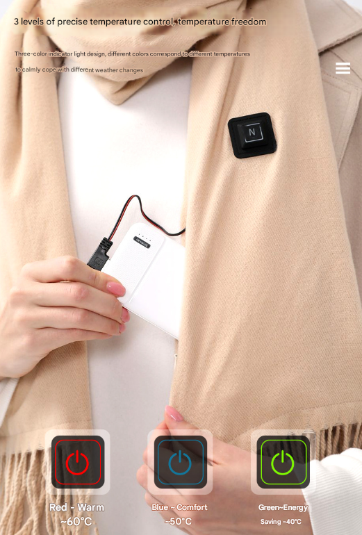 Khaki USB Electric Heated Scarf - 3-Level Heat Setting Winter Neck Warmer