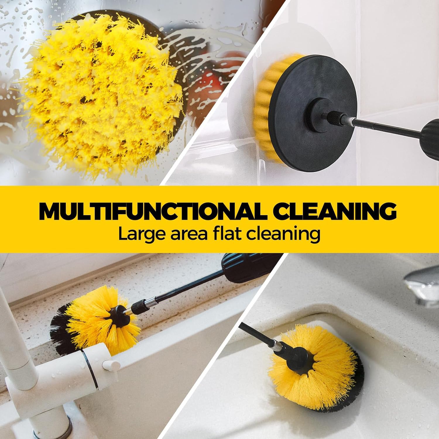 Yellow and Black 6 Pack Drill Brush Power Scrubber Cleaning Brush Extended Long Attachment Set All Purpose Drill Scrub Brushes Kit for Grout, Floor, Tub, Shower, Tile, Bathroom and Kitchen Surface