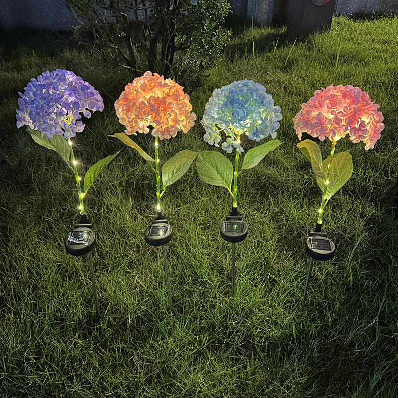 Purple Solar Powered Hydrangea Flower Stake Light - Realistic LED Garden Decor Lamp for Pathway Patio Yard