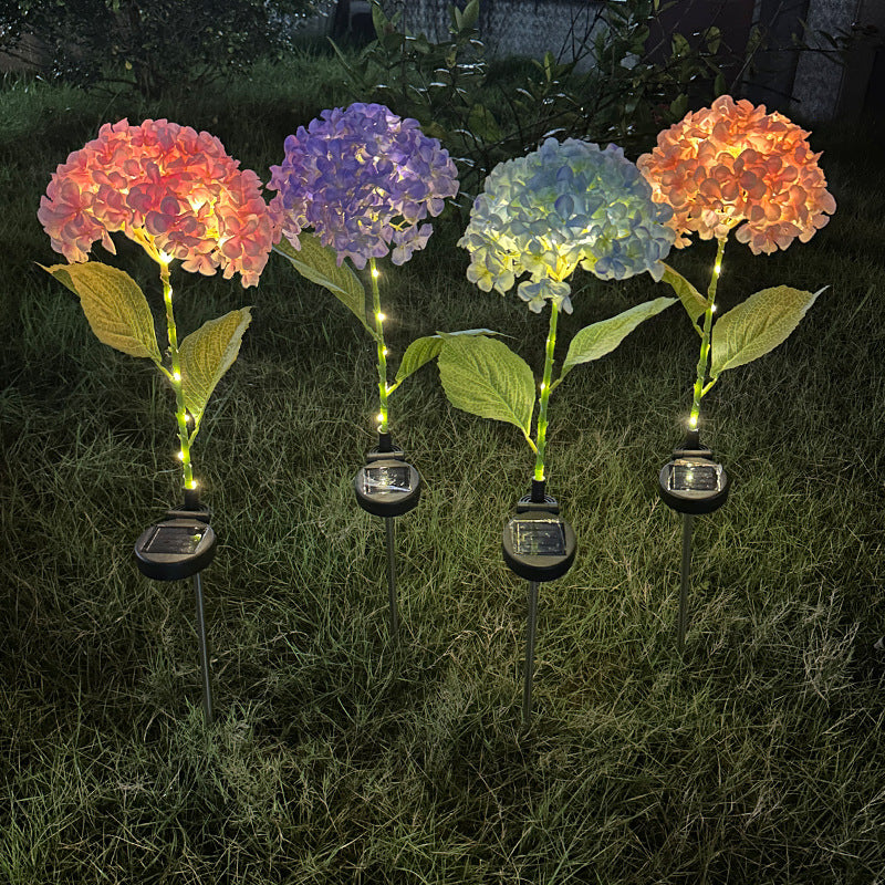 Purple Solar Powered Hydrangea Flower Stake Light - Realistic LED Garden Decor Lamp for Pathway Patio Yard