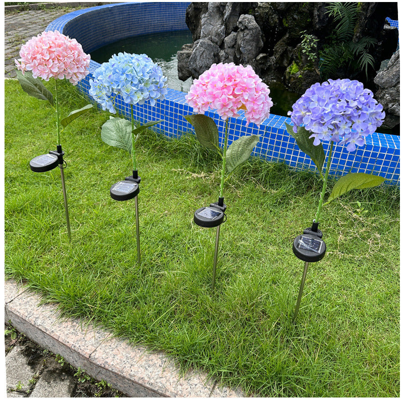 Purple Solar Powered Hydrangea Flower Stake Light - Realistic LED Garden Decor Lamp for Pathway Patio Yard