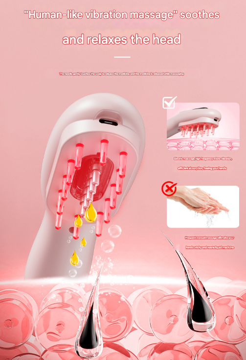 Pink Rechargeable Electric Scalp Massager with Red & Blue Light Therapy - Hair Oil & Serum Applicator Comb Not containing essential oils
