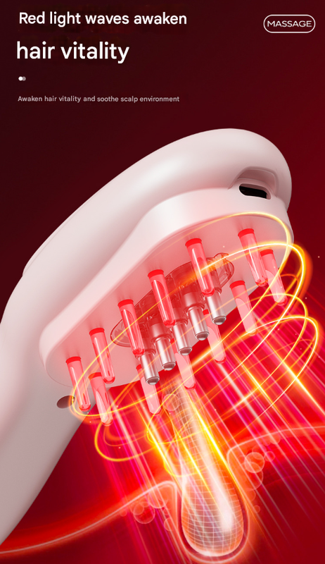 Pink Rechargeable Electric Scalp Massager with Red & Blue Light Therapy - Hair Oil & Serum Applicator Comb Not containing essential oils