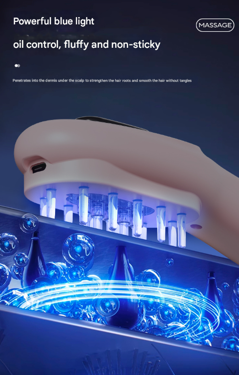 Pink Rechargeable Electric Scalp Massager with Red & Blue Light Therapy - Hair Oil & Serum Applicator Comb Not containing essential oils