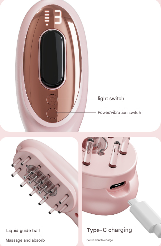 Black Rechargeable Electric Scalp Massager with Red & Blue Light Therapy - Hair Oil & Serum Applicator Comb Not containing essential oils
