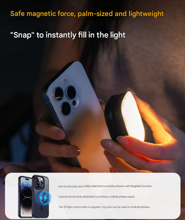White Magnetic Foldable Selfie Light with Mirror - Rechargeable LED Fill Light for iPhone & Android Vlogging Mobile phone is a shooting prop and is not included