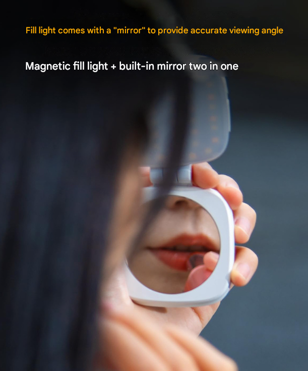 White Magnetic Foldable Selfie Light with Mirror - Rechargeable LED Fill Light for iPhone & Android Vlogging Mobile phone is a shooting prop and is not included