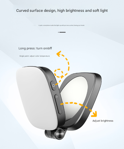 White Magnetic Foldable Selfie Light with Mirror - Rechargeable LED Fill Light for iPhone & Android Vlogging Mobile phone is a shooting prop and is not included
