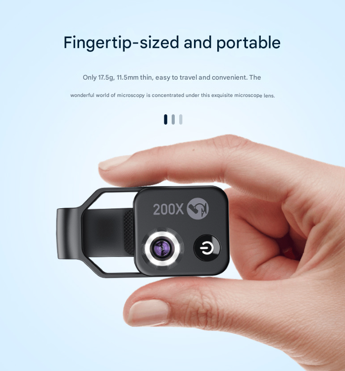 White Portable 200X Clip-On Microscope Lens for Smartphone - HD Pocket Magnifier with CPL Filter and LED Light excluding mobile phones