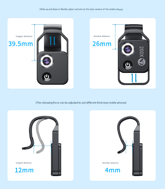 White Portable 200X Clip-On Microscope Lens for Smartphone - HD Pocket Magnifier with CPL Filter and LED Light excluding mobile phones