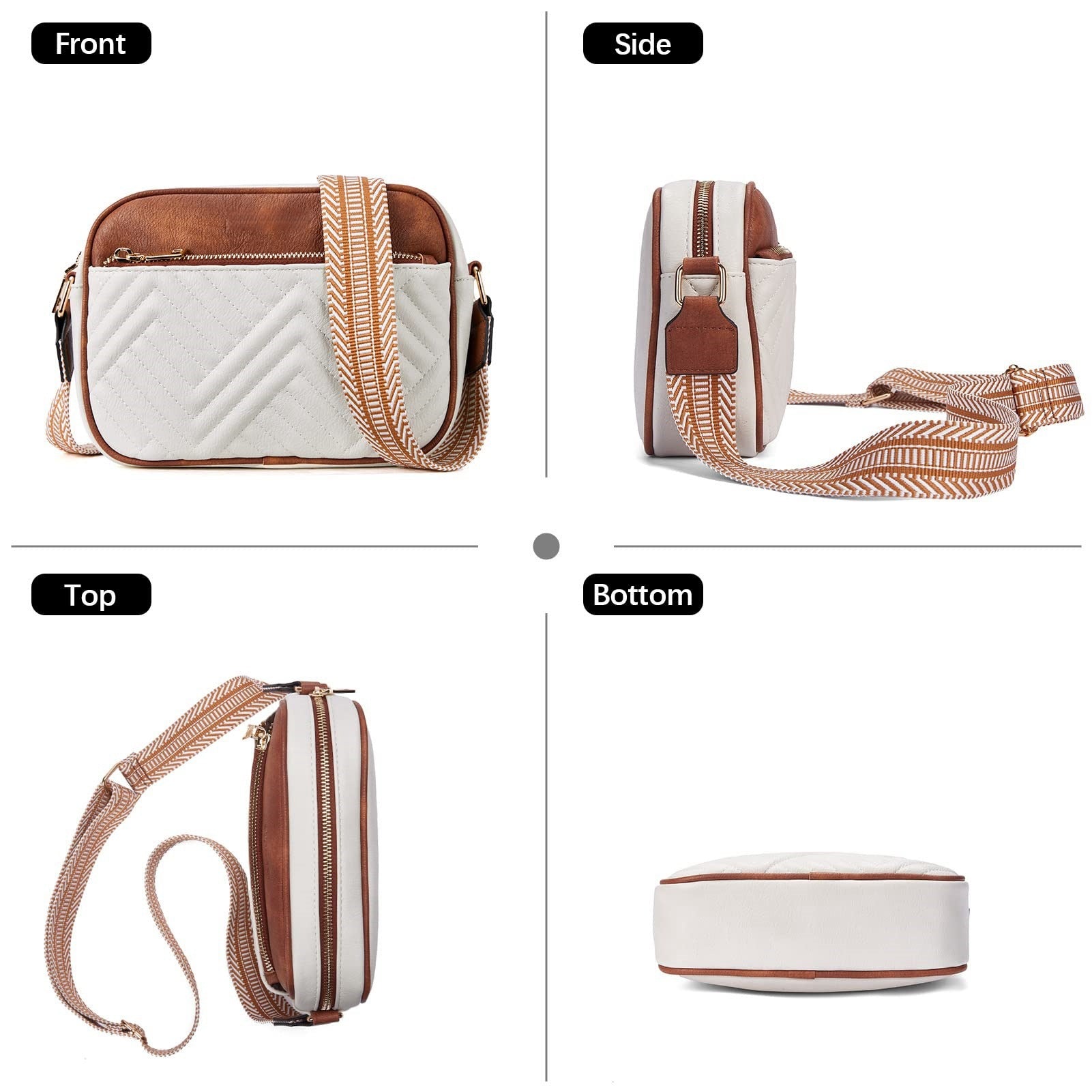 Cow White Brown Chic Quilted Crossbody Bag - Vintage PU Leather Shoulder Purse with Adjustable Strap