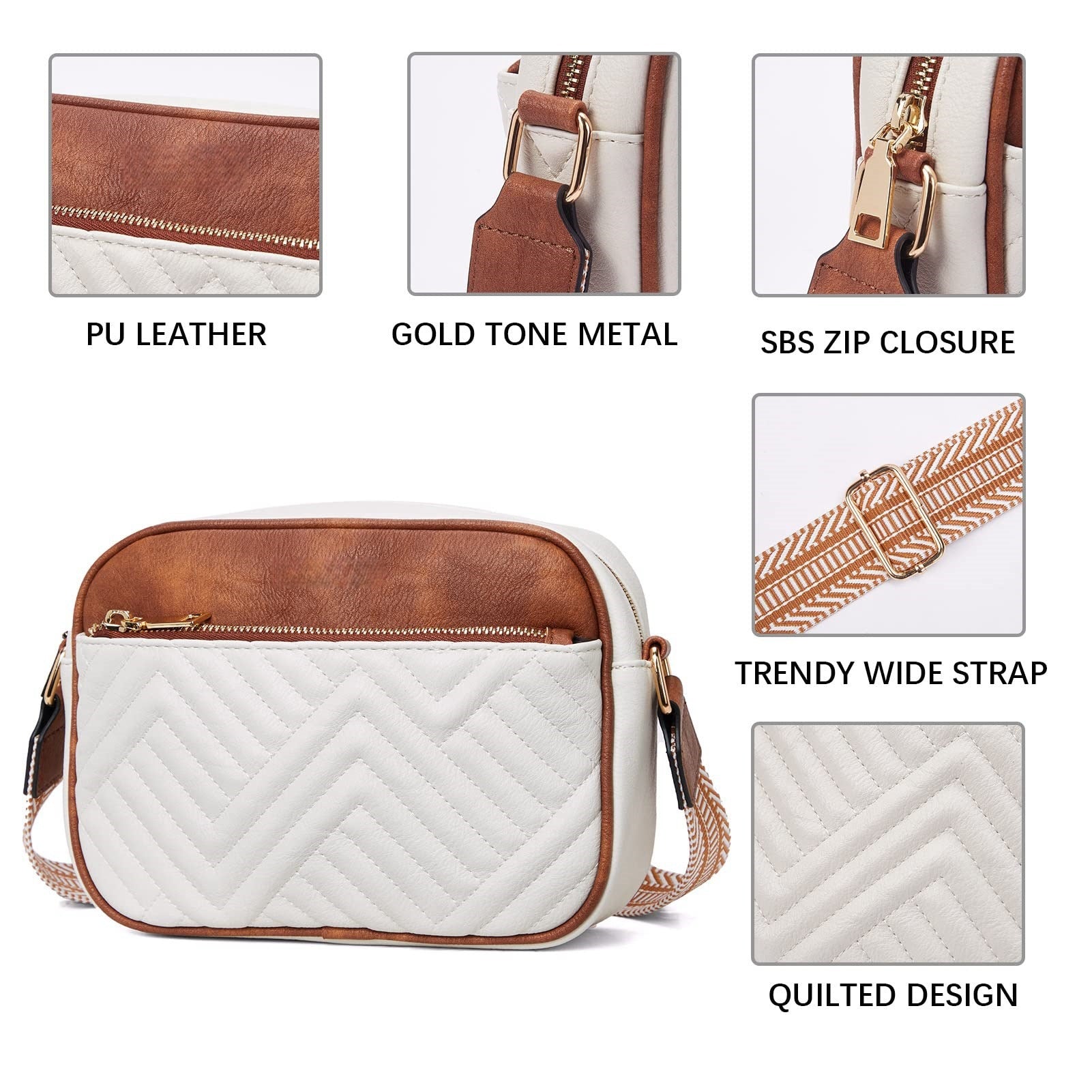 Cow black Brown Chic Quilted Crossbody Bag - Vintage PU Leather Shoulder Purse with Adjustable Strap