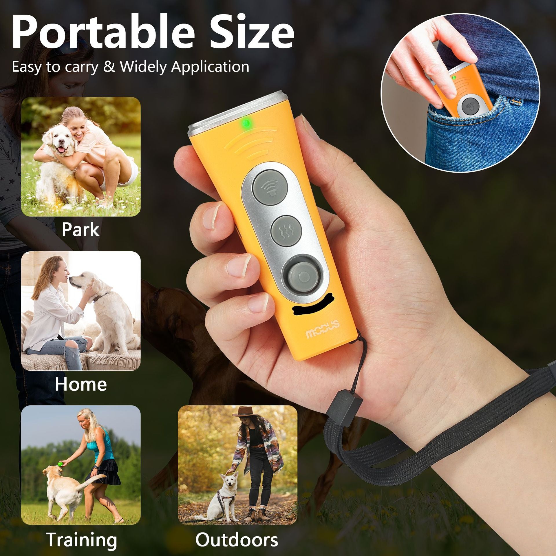 Yellow Ultrasonic Dog Barking Control Device - Dual Frequency Anti-Bark Trainer with IP65 Waterproof 11.8x48.5x44mm