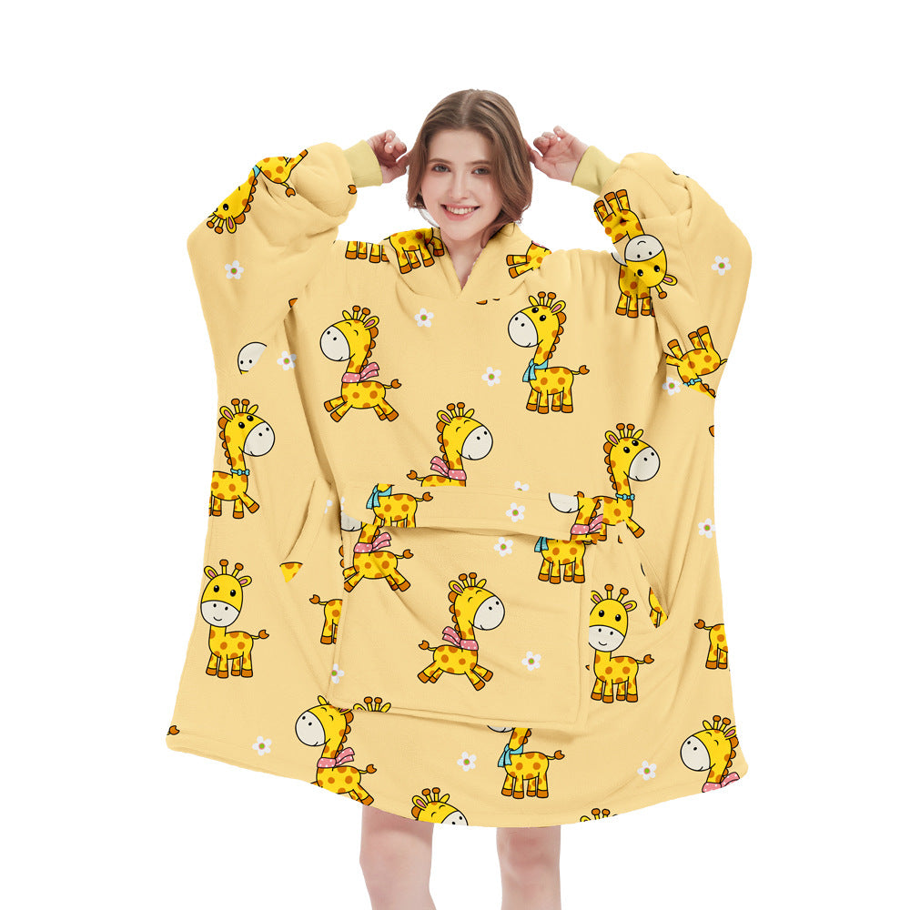 Yellow Giraffe Oversized Wearable Blanket Hoodie - Ultra Soft & Cozy Snuggle Pullover for Adults