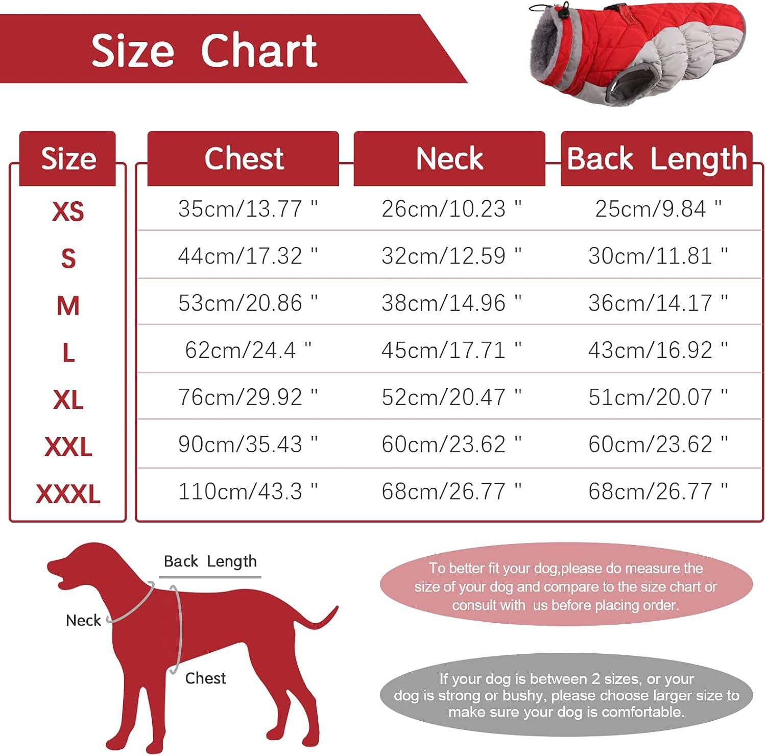 XXL Red Grey Premium Winter Puffer Dog Coat - Windproof & Fleece-Lined Jacket for Cold Weather