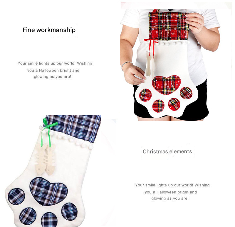 Red Large Plaid Dog Paw Christmas Stocking - Festive Fireplace Decor for Pet Lovers