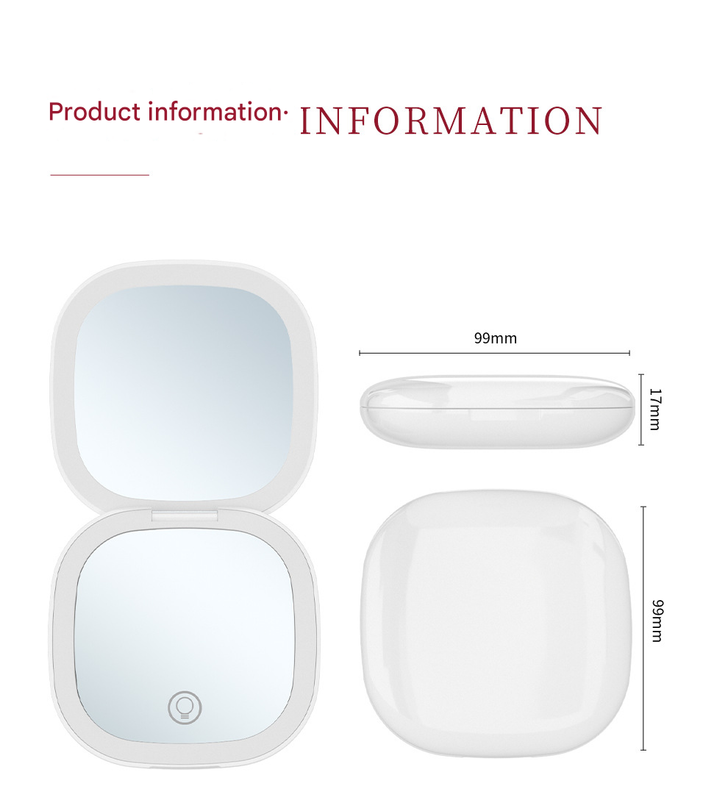 2-piece Pink Portable LED Makeup Mirror - Rechargeable Compact with 3-Color Lights & 5x Magnification