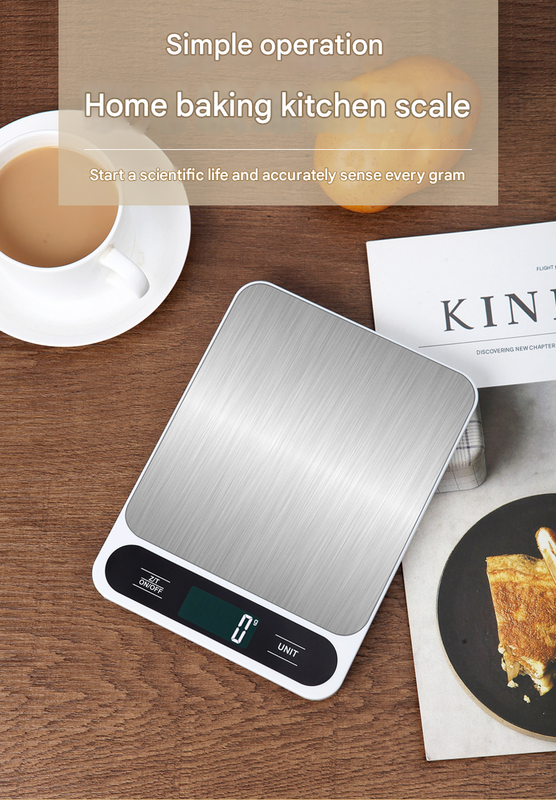 White Slim Digital Kitchen Scale - High Precision Stainless Steel Food Scale for Baking & Cooking 15kg