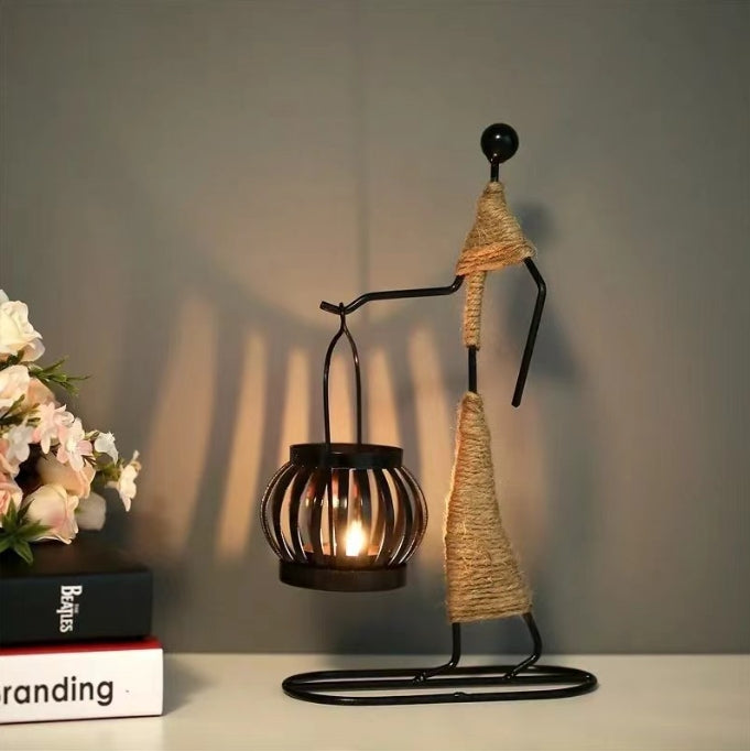 Creative Iron Girl Candle Holder for Nordic Restaurant Table Decorations and Bar Counter Accessories Style A