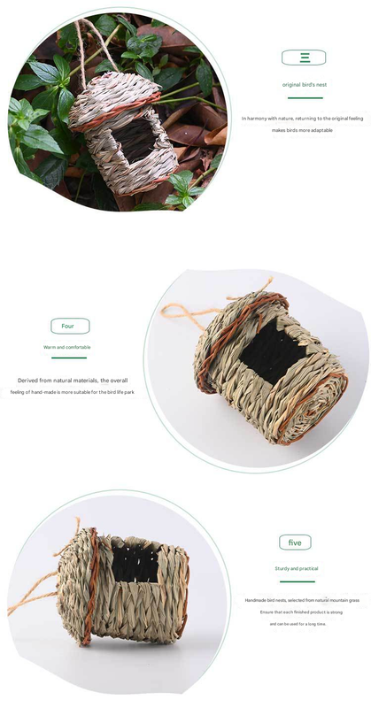 3-Piece Handcrafted Natural Grass Bird Nest - Eco-Friendly Pet Garden Decor 13*8cm